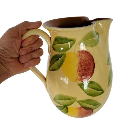 Vintage Ceramiche Alfa Italy Yellow Fruit Pitcher Hand Painted Italian Pottery - Picture 2 of 10